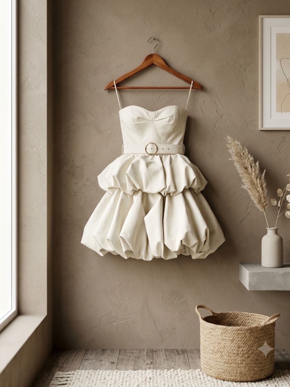 Anthropologie Faux Leather Strapless Mini Dress Ivory Bubble Medium